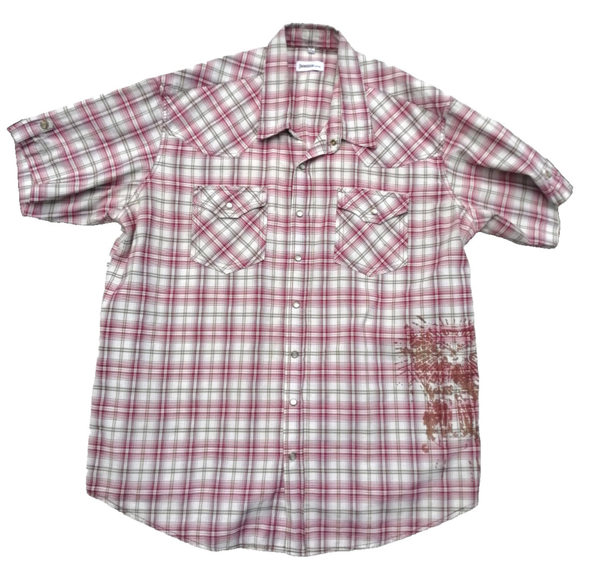 Jacamo Men's Shirt UK Size XL Red White Check Graphic Print Snap Buttons Pockets