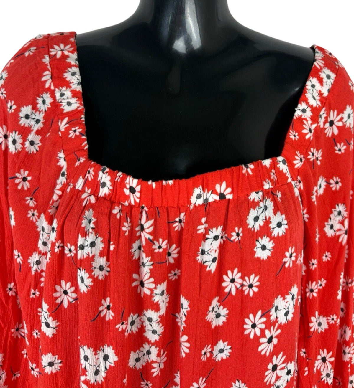 ASOS Red ASOS Square Neck Crinkle Smock Top Women's UK Size 8 Red Floral Elasticated Cuff