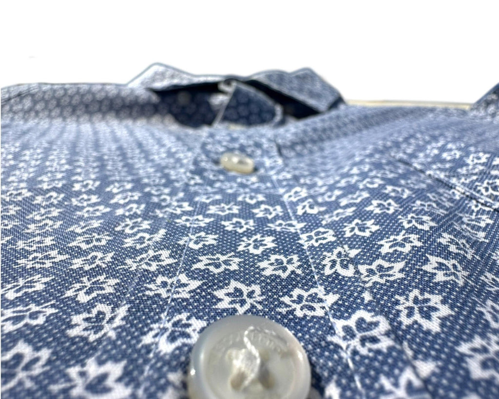 M&S Shirt Long Sleeve Floral Blue 100% Cotton Men's UK Size Large L
