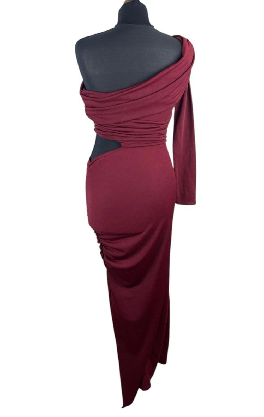 Boohoo Asymmetric-Neck Maxi Dress Women's UK Size 8 One Shoulder Draped Red