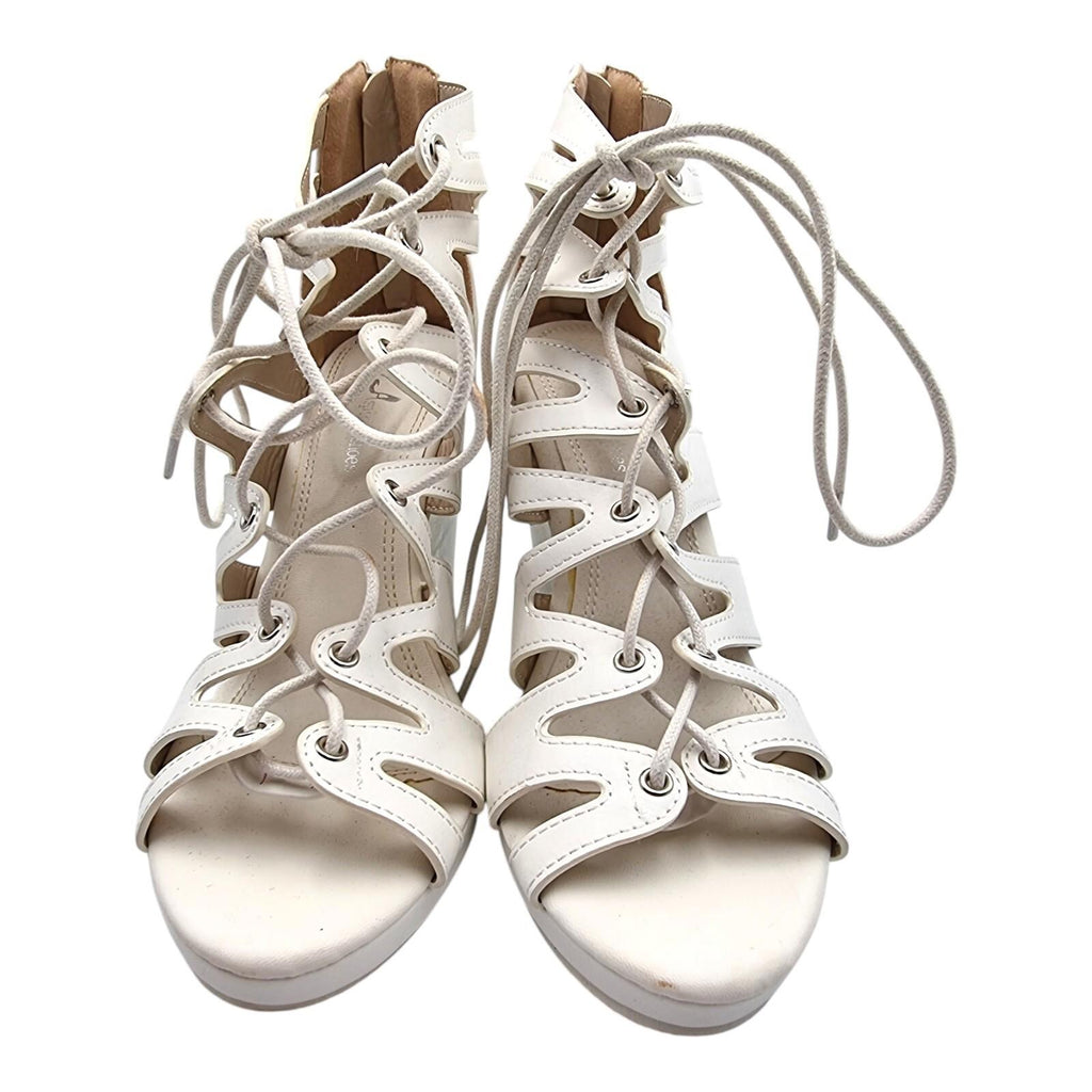 Aspirer Shoes White Aspirer Wedge Shoes Women's UK Size 7 Ankle Strap White Lace Up Faux Leather