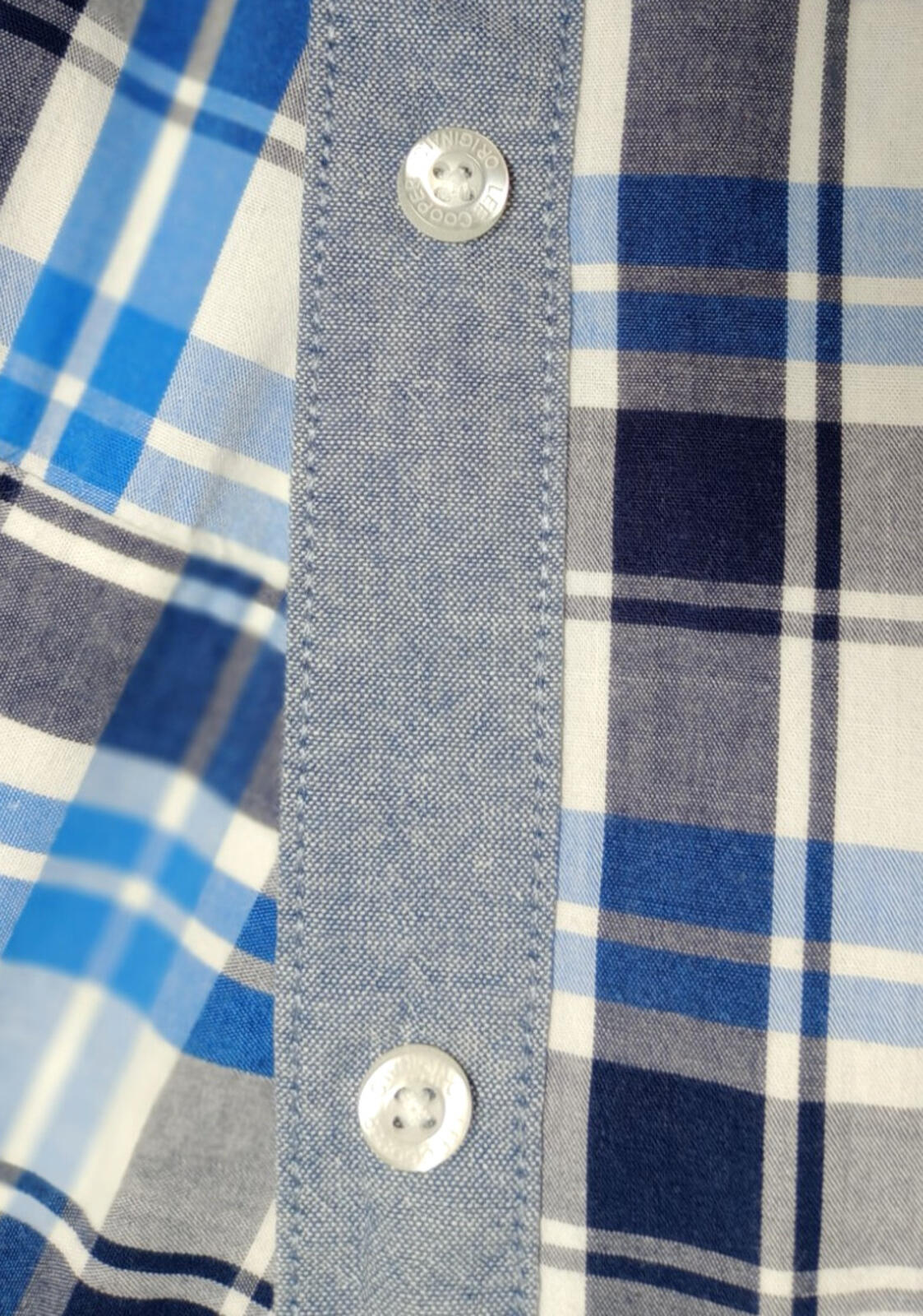 Lee Cooper Men's Shirt UK Size L Blue Check Short Sleeve Pockets 100% Cotton
