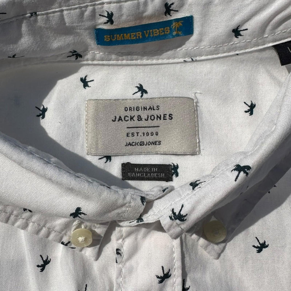 Jack & Jones Shirt Men's UK Size M Short Sleeve White Geometric Palm Print