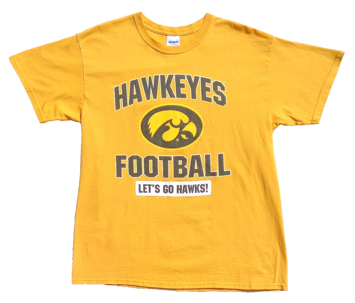 Gildan Yellow Hawkeyes Football Graphic Print T-Shirt Men's UK Size S Yellow 100% Cotton