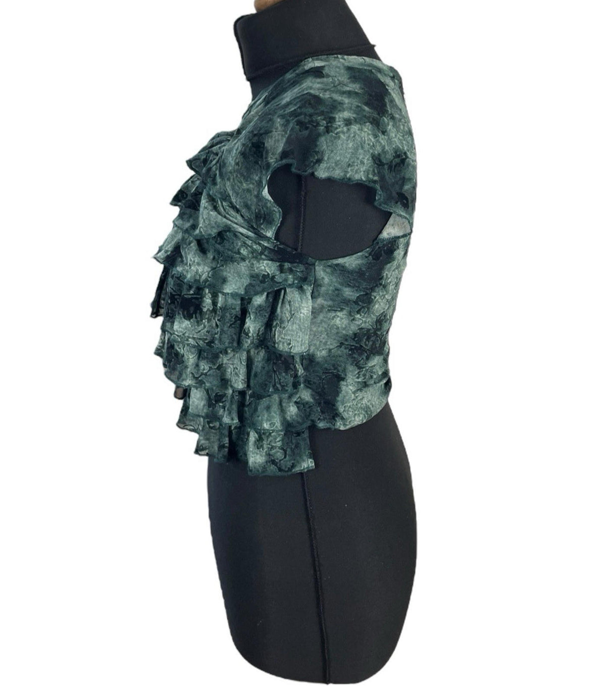 Pretty Little Thing Green Crop Top Ruffle Layered High Beck Women's UK Size 8