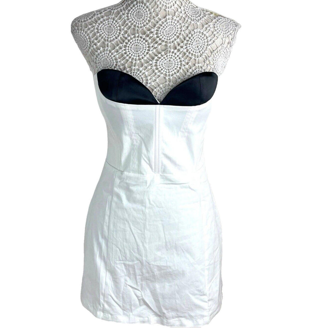 Bodycon Mini Dress Women's UK Size 8 White Denim Strapless Padded Sweetheart
