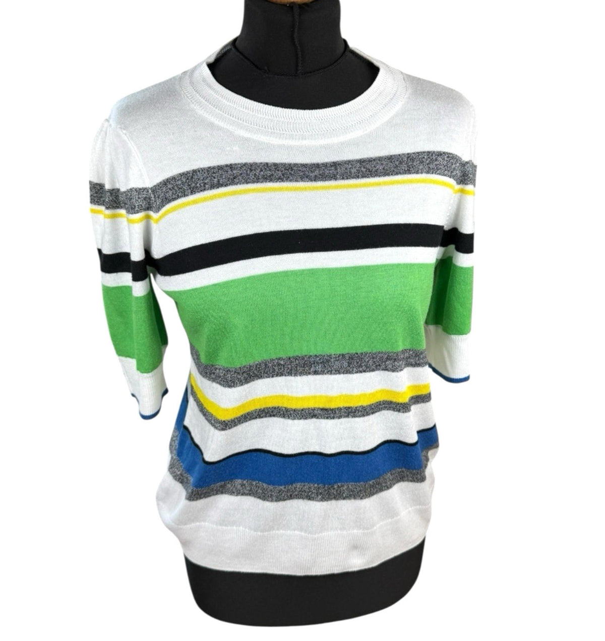 Next Thin Jumper Striped 3/4 Sleeve Women's UK Size M Crew Neck Multi Coloured