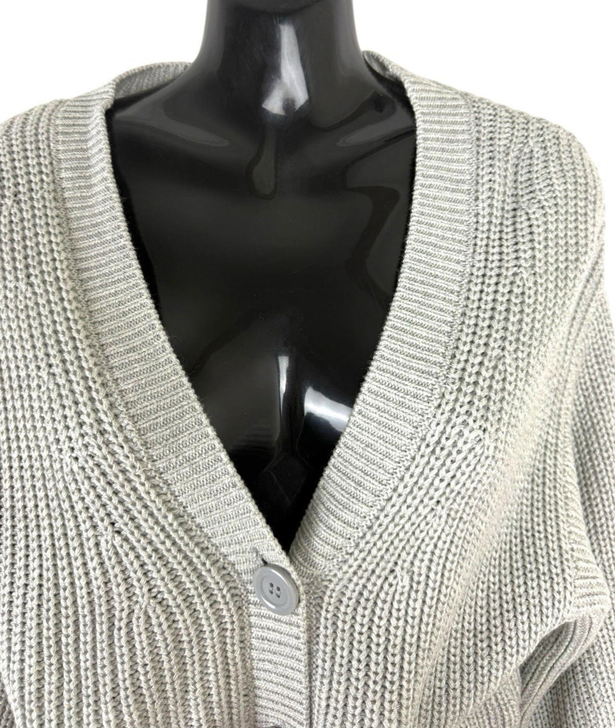 Divided Grey Cardigan Women's UK Size XS Cable Knit V-Neck Oversized