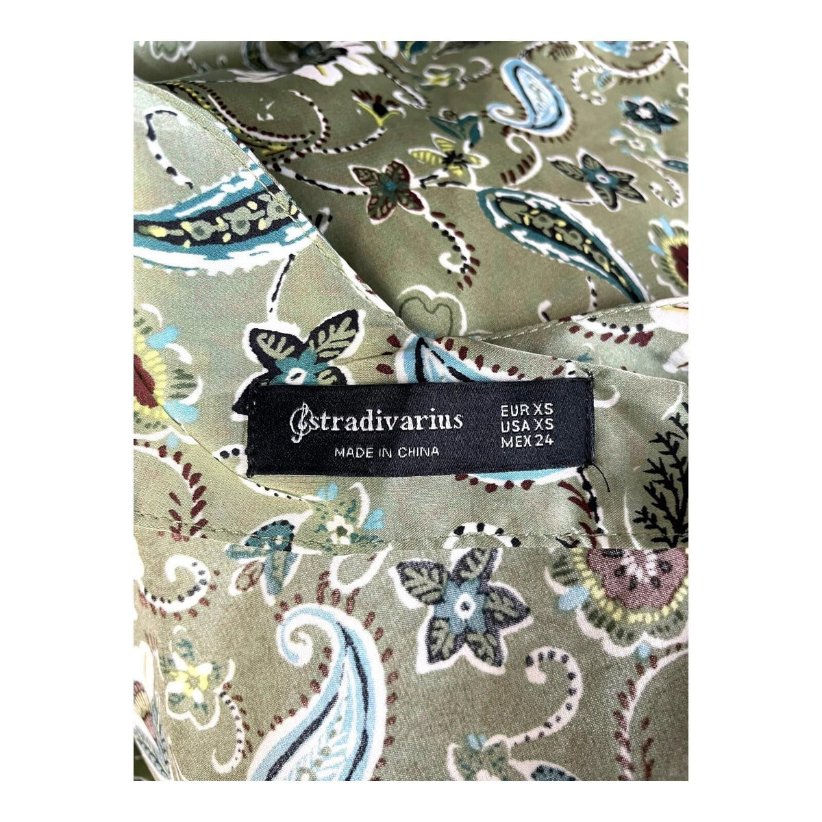 Stradivarius Floral Satin Mini Dress Women's UK Size XS Green Slip Paisley Print