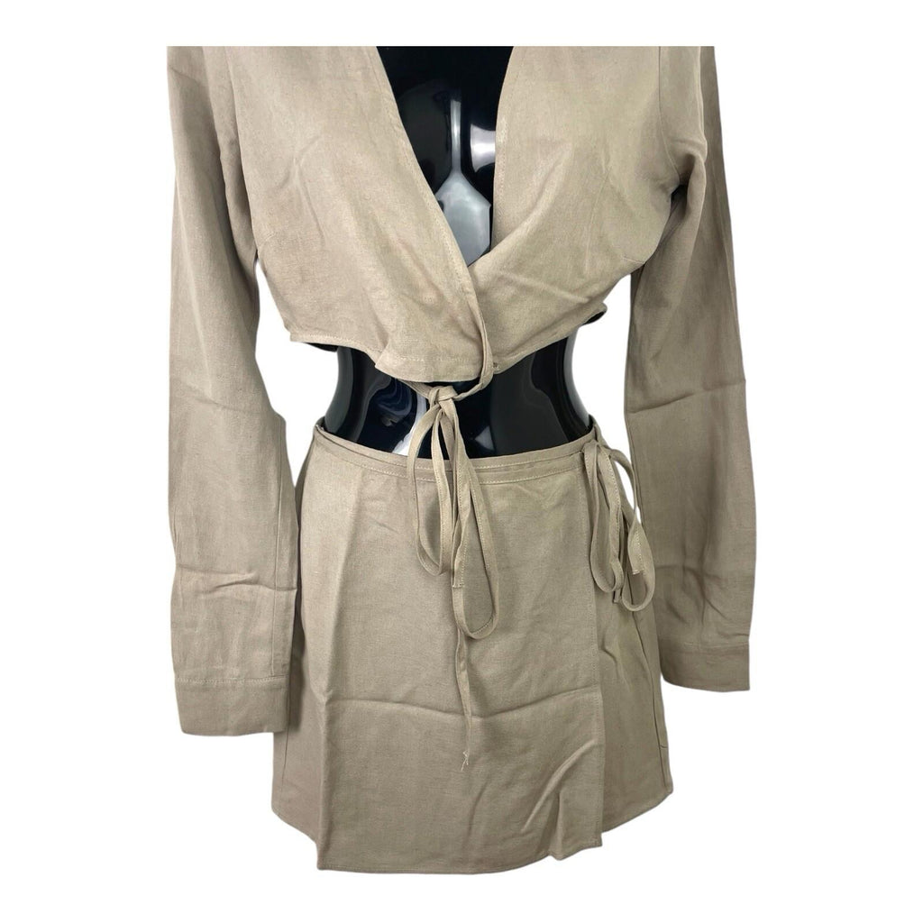 Pull&Bear Camel Skirt & Cropped Shirt Co-Ord Set Women's UK Size XS