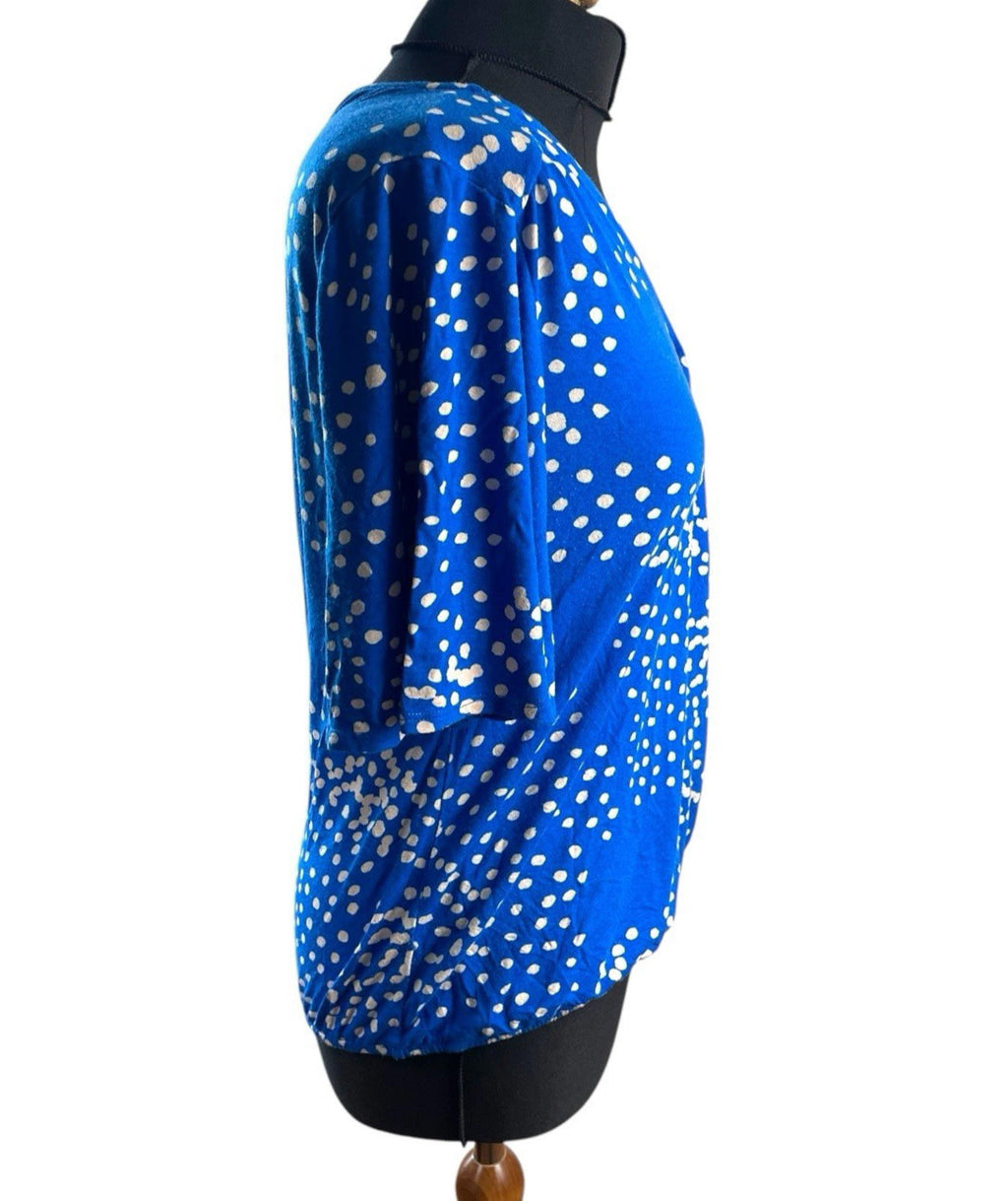 Wallis Blue Polka Dot Blouse Short Sleeve Top Women's UK Size 10