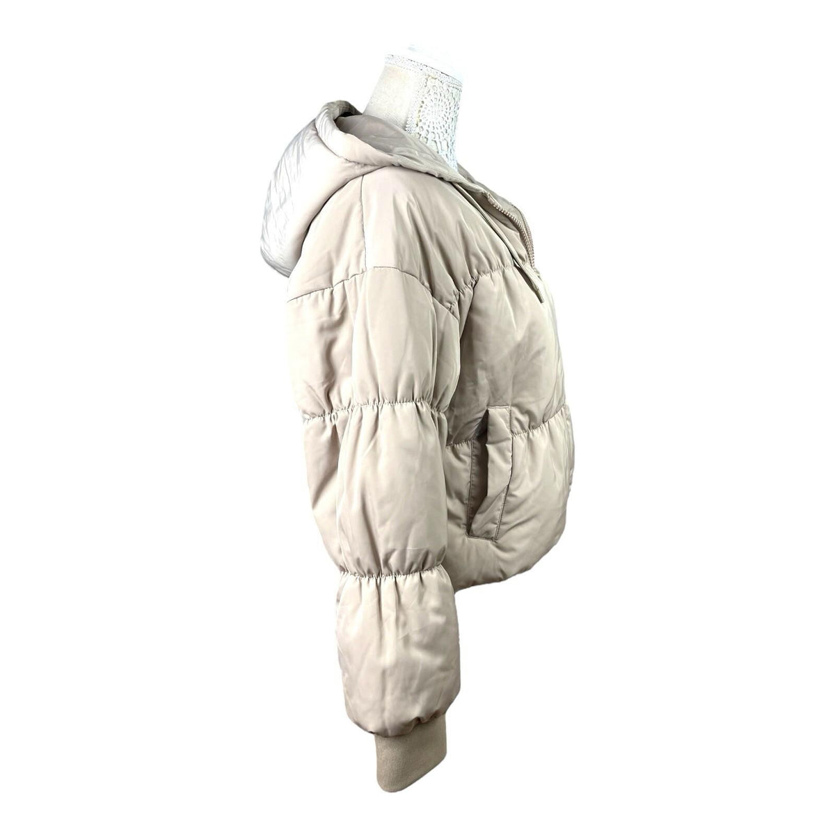 Divided Griege Puffer Jacket Mid Length Hooded Women's UK Size XXS