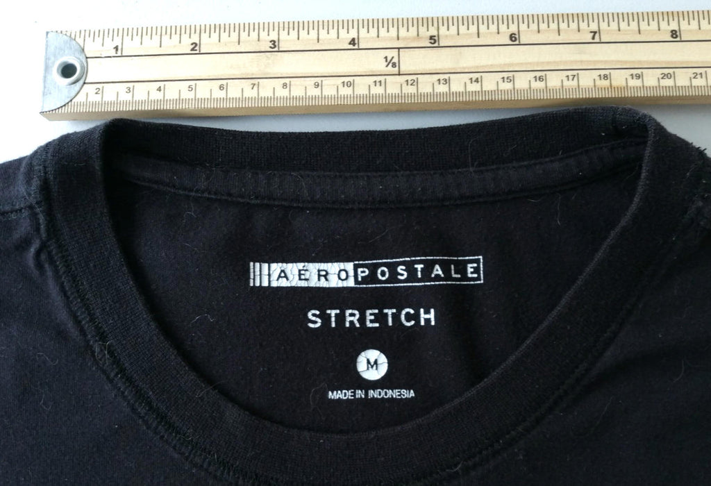 Areopostale Black Graphic Print T-Shirt Men's Size M Black Crew Neck Stretch Fit