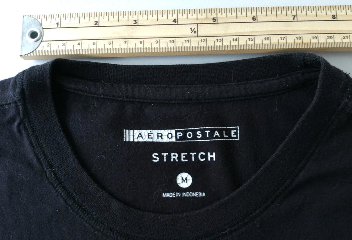 Areopostale Black Graphic Print T-Shirt Men's Size M Black Crew Neck Stretch Fit