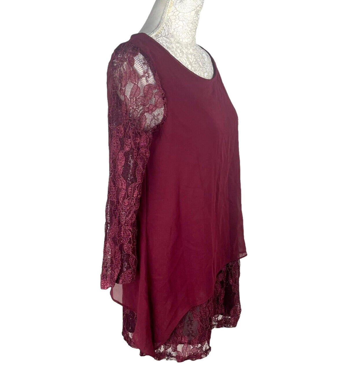 Floryday Red Burgandy Lace Tiered Top Women's UK Size M (8-10)