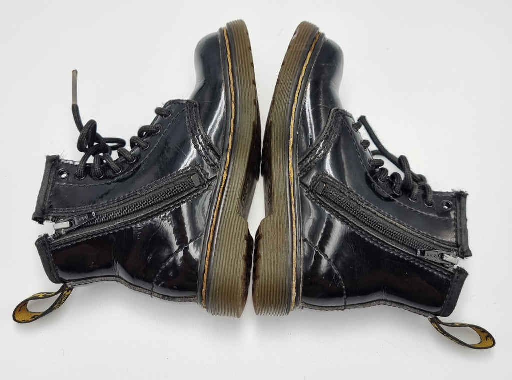 Dr Martens Toddler 1460 Black Patent Boots Side Zip Shoes Kids Size UK 7 EUR 24