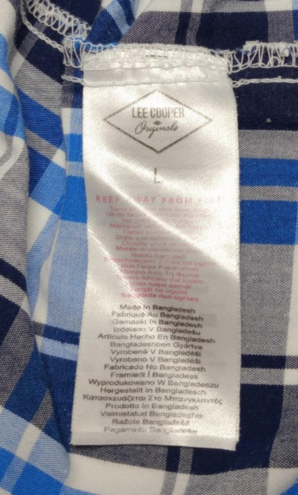 Lee Cooper Men's Shirt UK Size L Blue Check Short Sleeve Pockets 100% Cotton