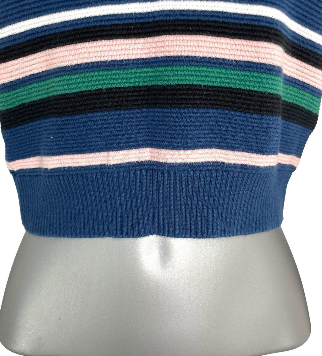TopShop Multi Topshop Jumper Blue & Multicolour Stripe Cropped Long Sleeve Women's UK Size 8