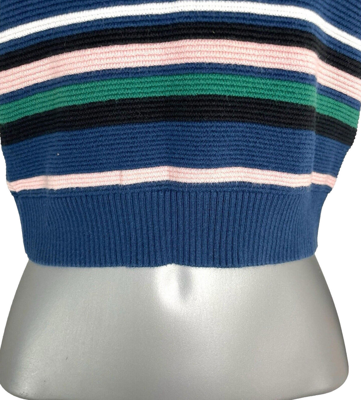 TopShop Multi Topshop Jumper Blue & Multicolour Stripe Cropped Long Sleeve Women's UK Size 8