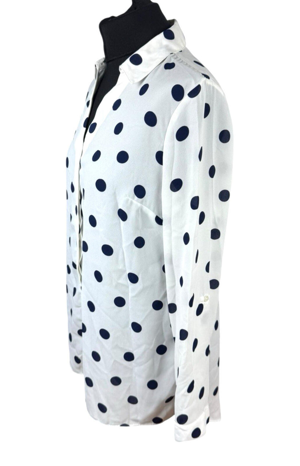 TU Polka Dot Shirt Blouse Women's UK Size 10 Oversized Chiffon Button Up White