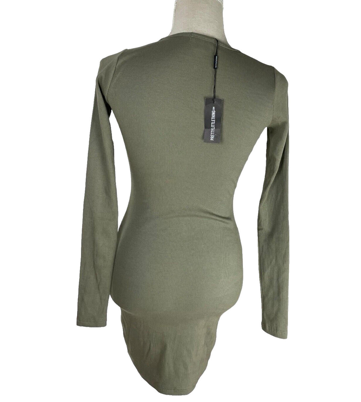Pretty Little Thing Rib Dress Green Long Sleeve Women’s UK Size 8