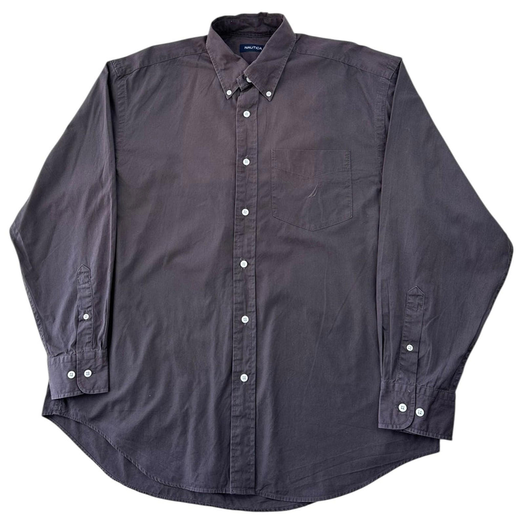 Nautica Shirt Men's UK Size L Black Solid Long Sleeve Pockets Embraided Logo