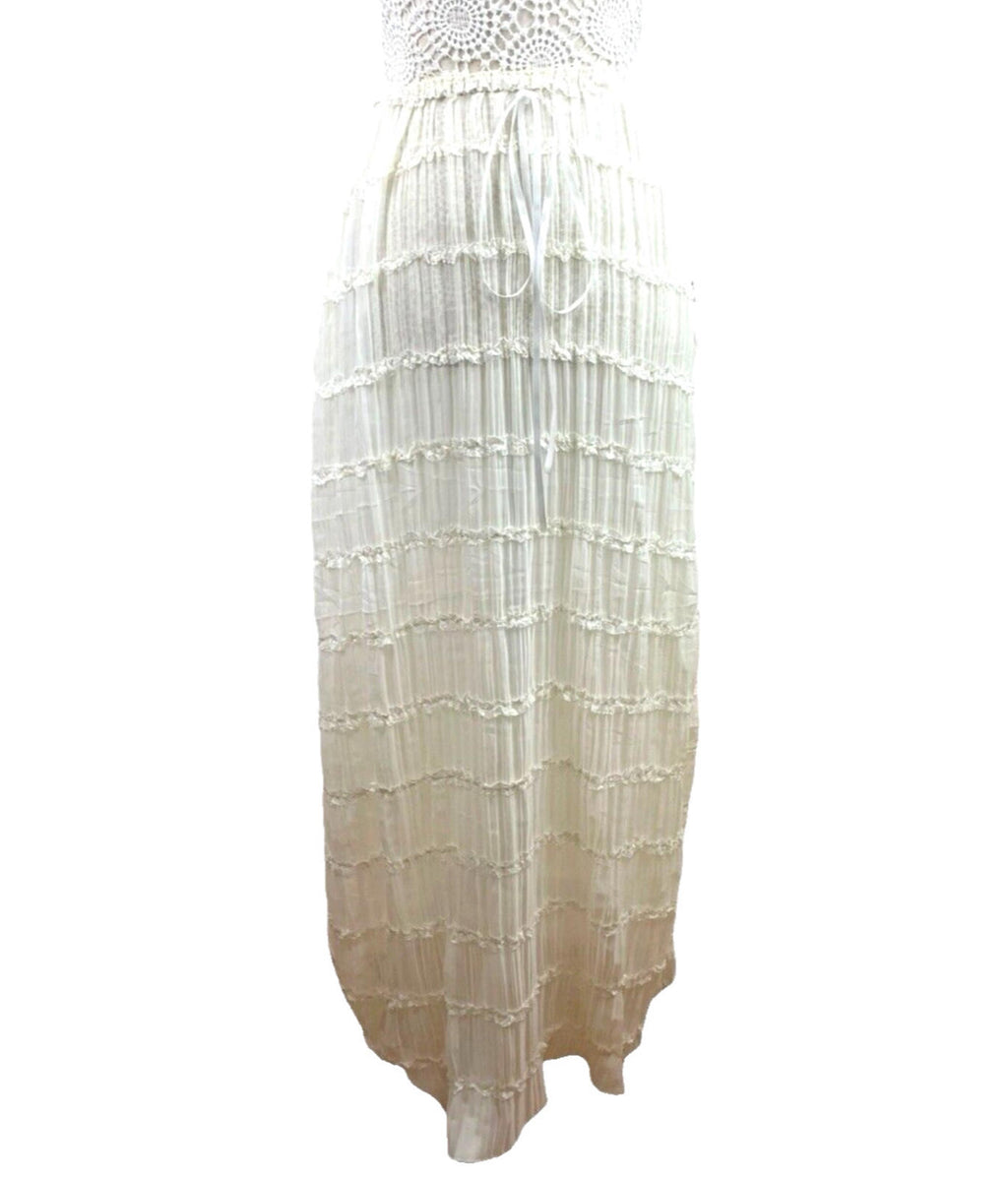 White Semi Sheer Maxi Skirt Fine Pleat High Waist Women's UK Size 10