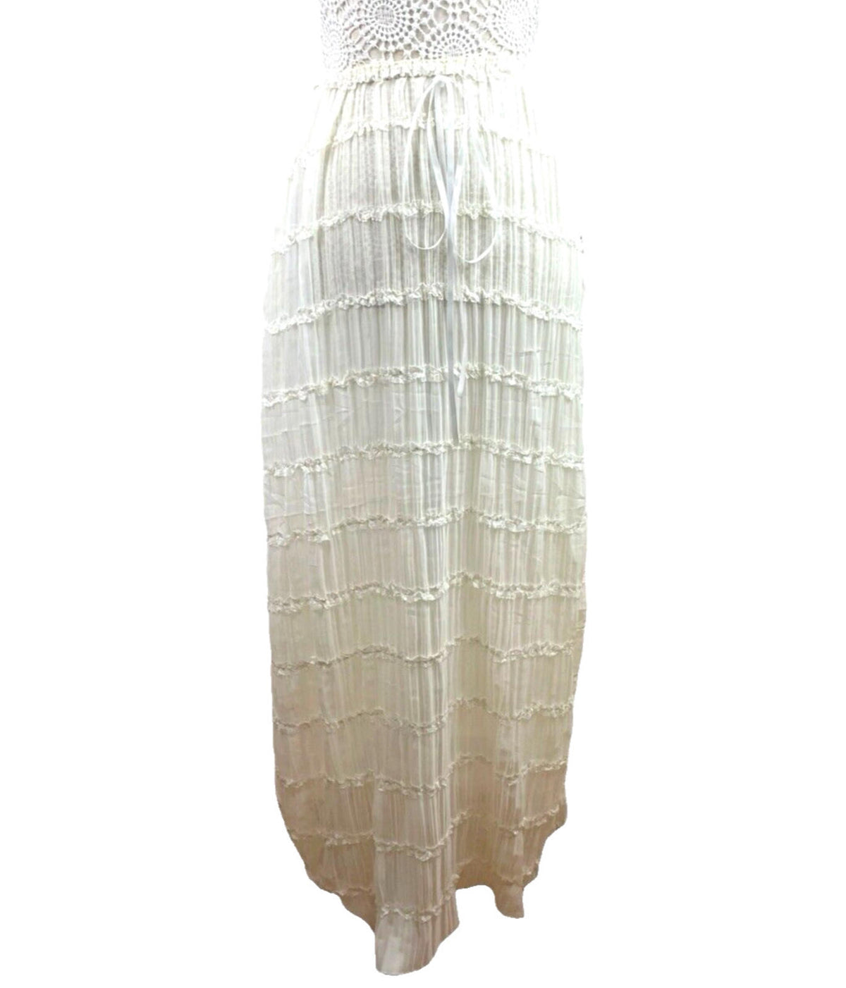 White Semi Sheer Maxi Skirt Fine Pleat High Waist Women's UK Size 10