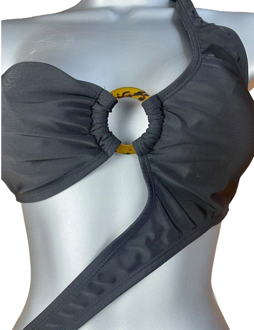 Black Cut Out Side Swimsuit D Ring Padded One Shoulder Women's UK Size 8