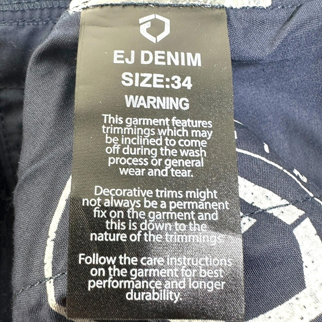 EJ Denim Shorts Men's UK Size 34 W Navy Blue Embroidered Logo Denim Button Up