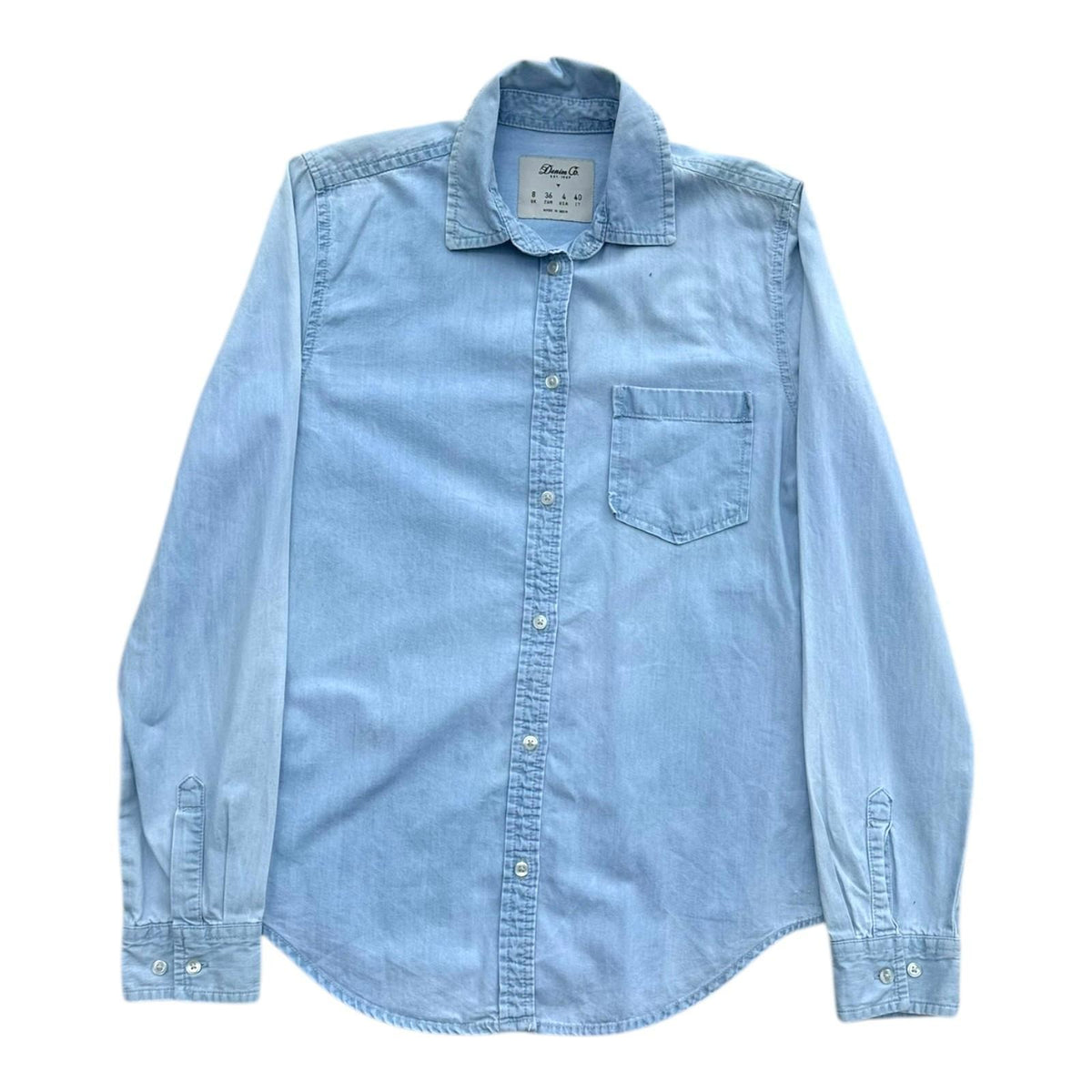 Denim Co Shirt Women's UK Size 8 Blue Long Sleeve Pocket Summer Button Front