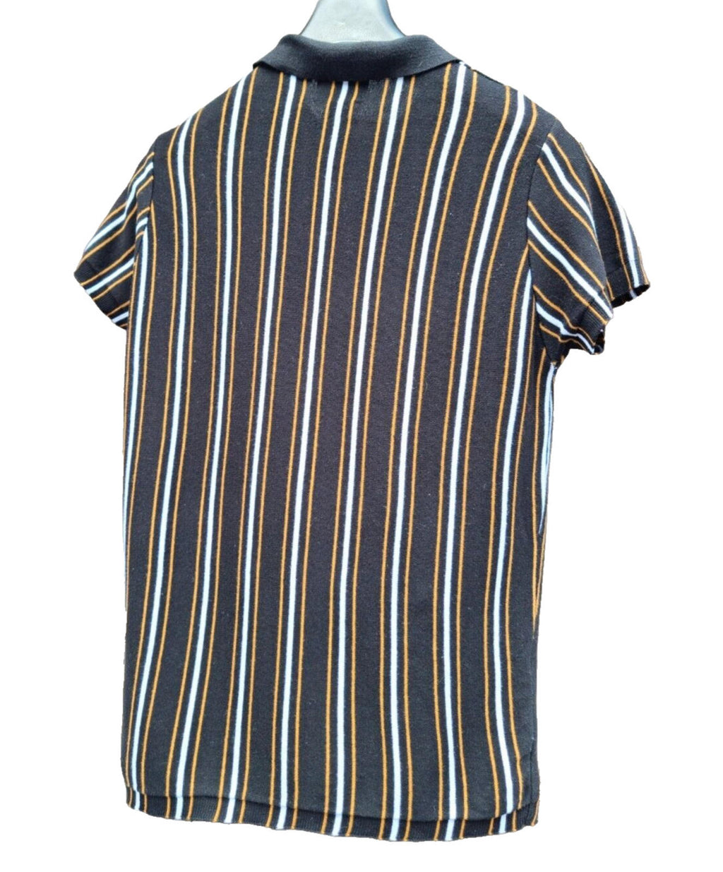 Pull&Bear Polo Shirt Men's UK Size S Black Knit Striped Jersey Tee Summer