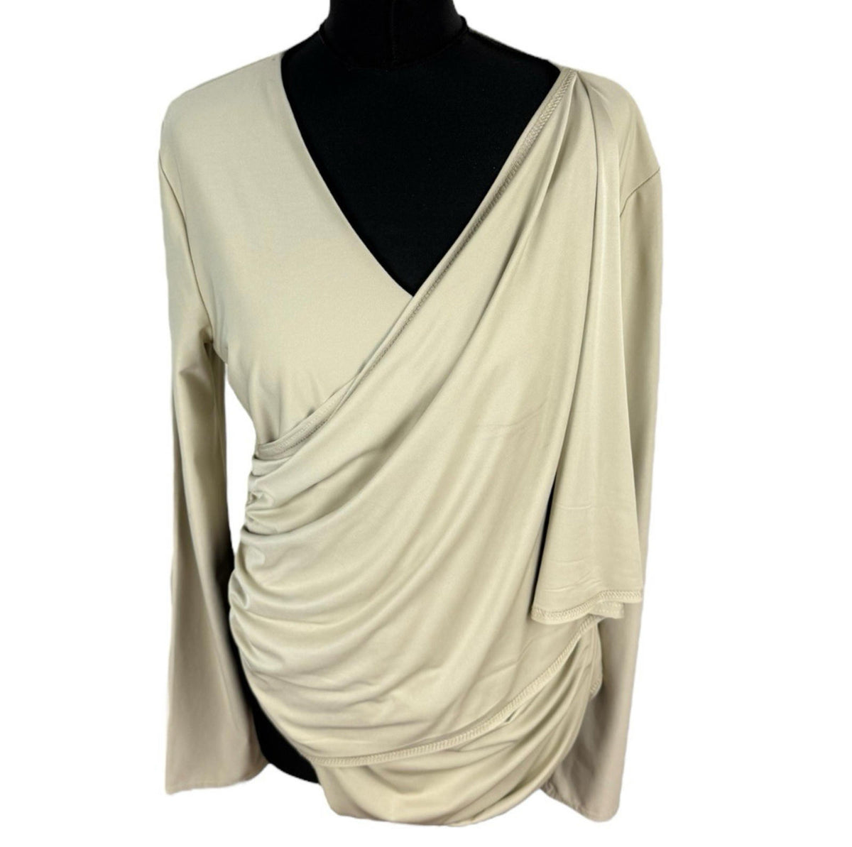 Red Label Beige Layered Top Slimming Long Sleeve Stretch Women's UK Size S