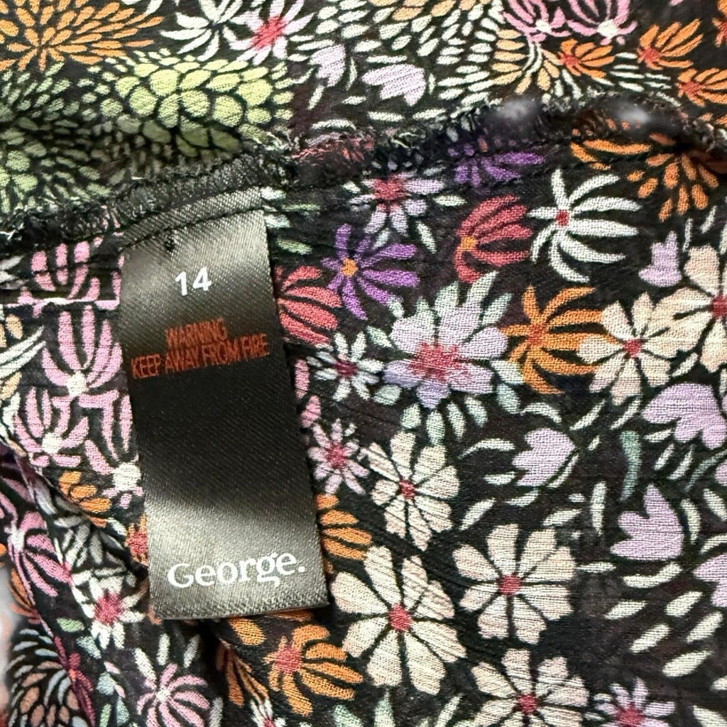 George Black George Floral chiffon Blouse Women's UK Size Multicolour Long Sleeve Semi Sheer