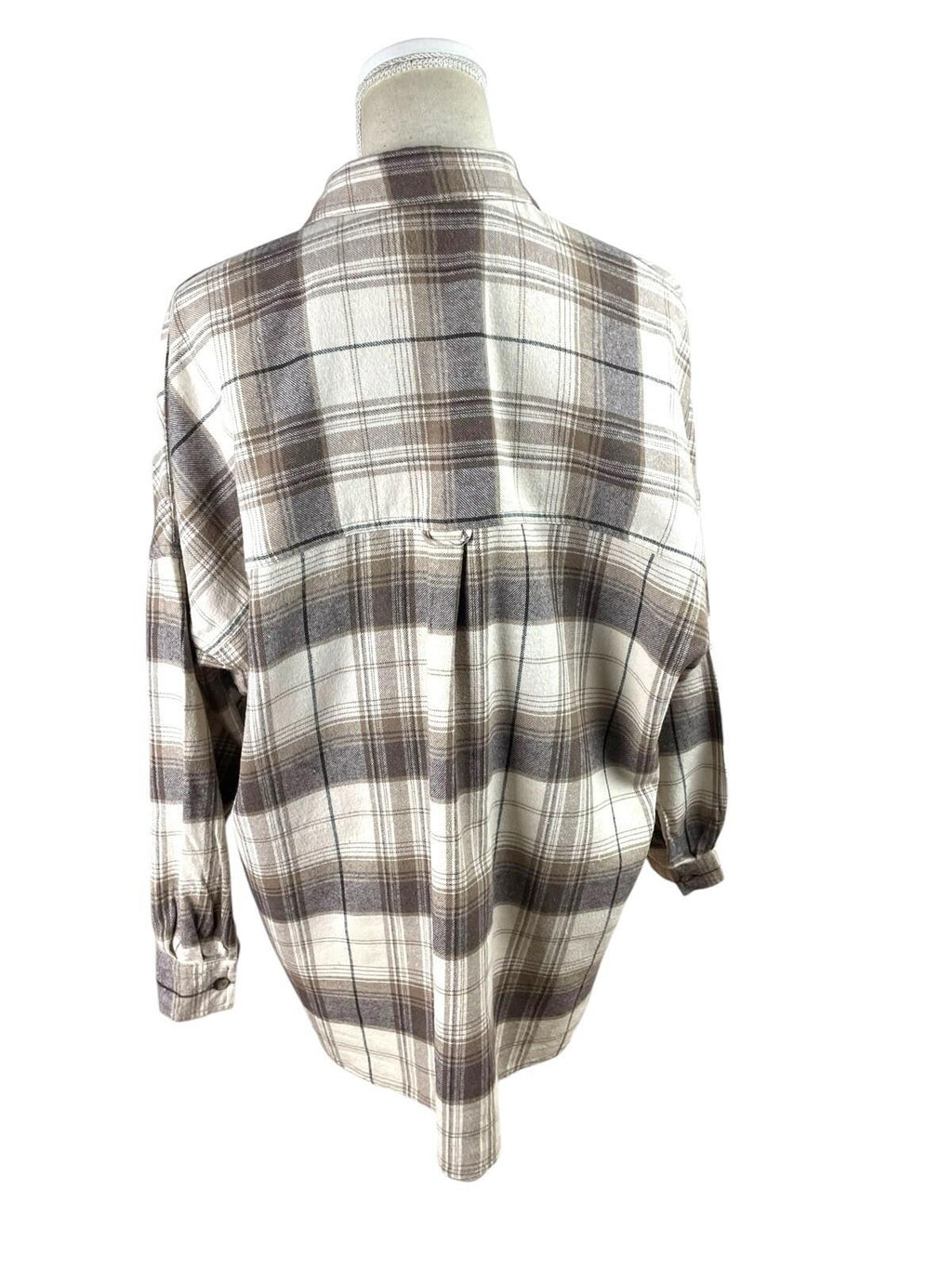 Stradivarius Beige Check Shirt Cotton Soft Touch Oversized Women’s UK Size XS