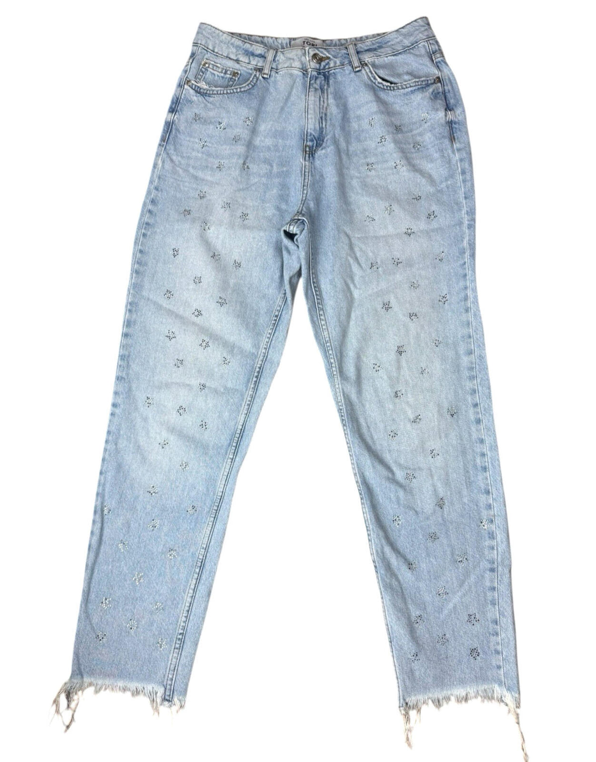 New Look Jeans Diamante Mom Women's UK Size 12 Straight Leg Tori Blue Denim