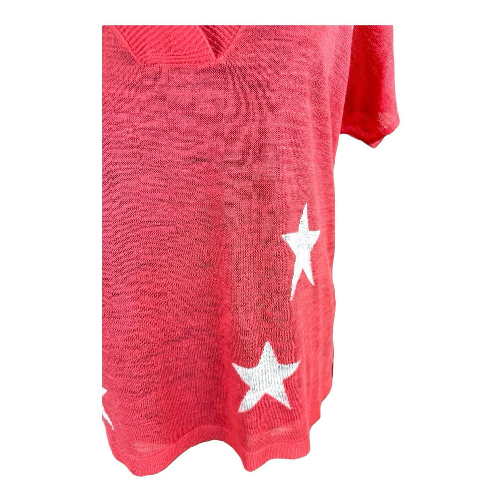 Next Coral Star Pink Knit T-Shirt Top Women's UK Size S Lightweight V-Neck Linen