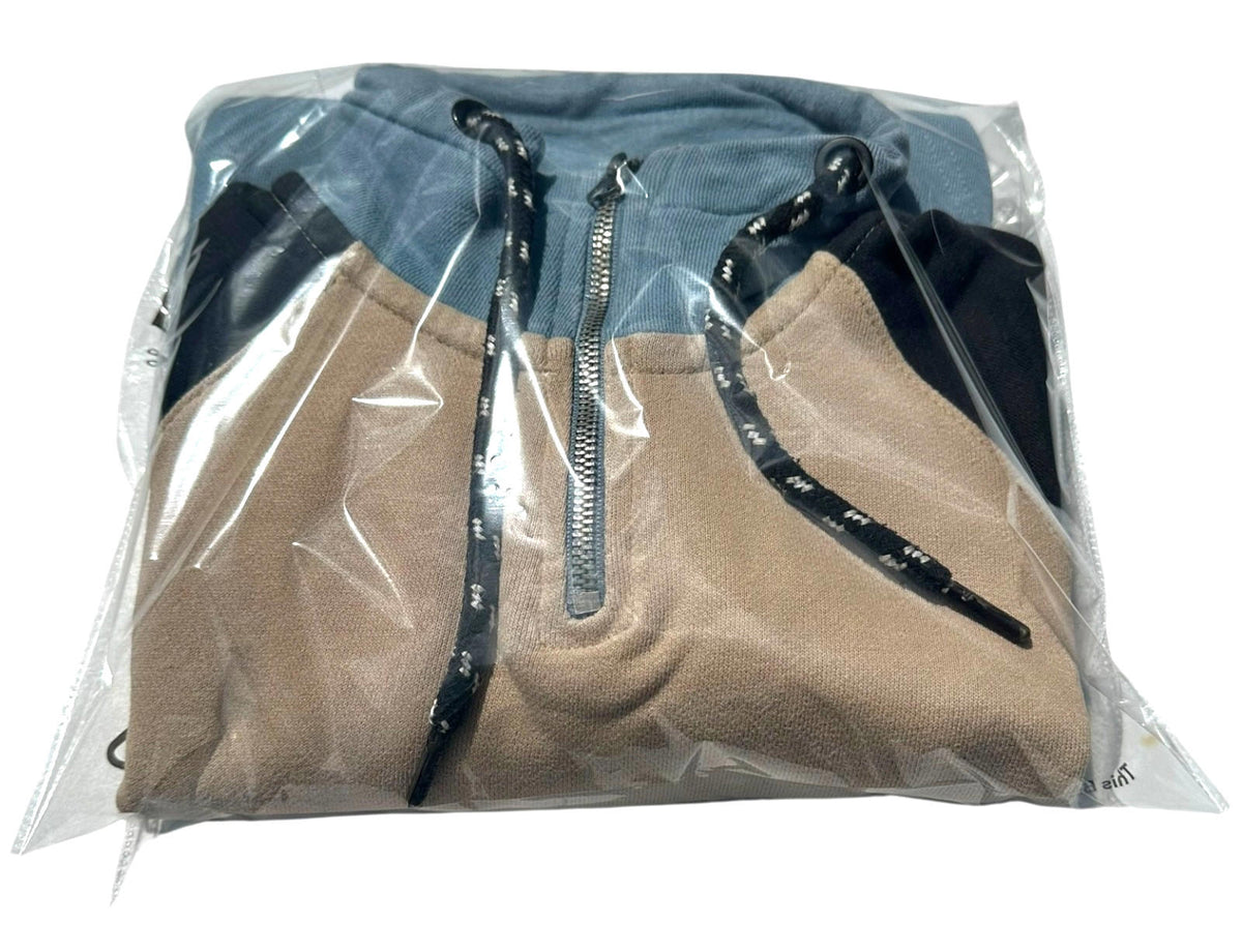 Blend Sweatshirt Men's UK Size S Blue Beige 1/4 Zip Drawstring 100% Cotton