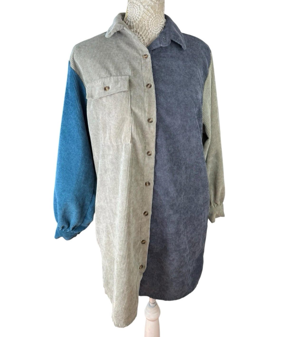 Nasty Gal Corduroy Shirt Oversized Colour Block Front Pocket Women’s UK Size 8