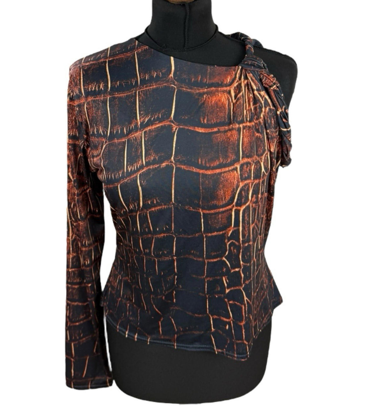 Black Orange One Shoulder Top Twisted Strap Stretch Women's UK Size 14-16