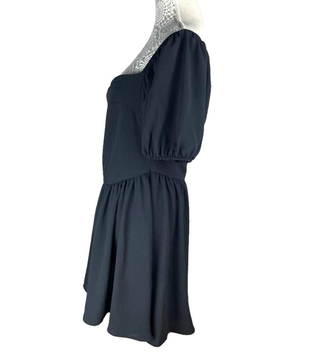 Red Label Mini Dress Black Chiffon Square Neck Women's UK Size 16