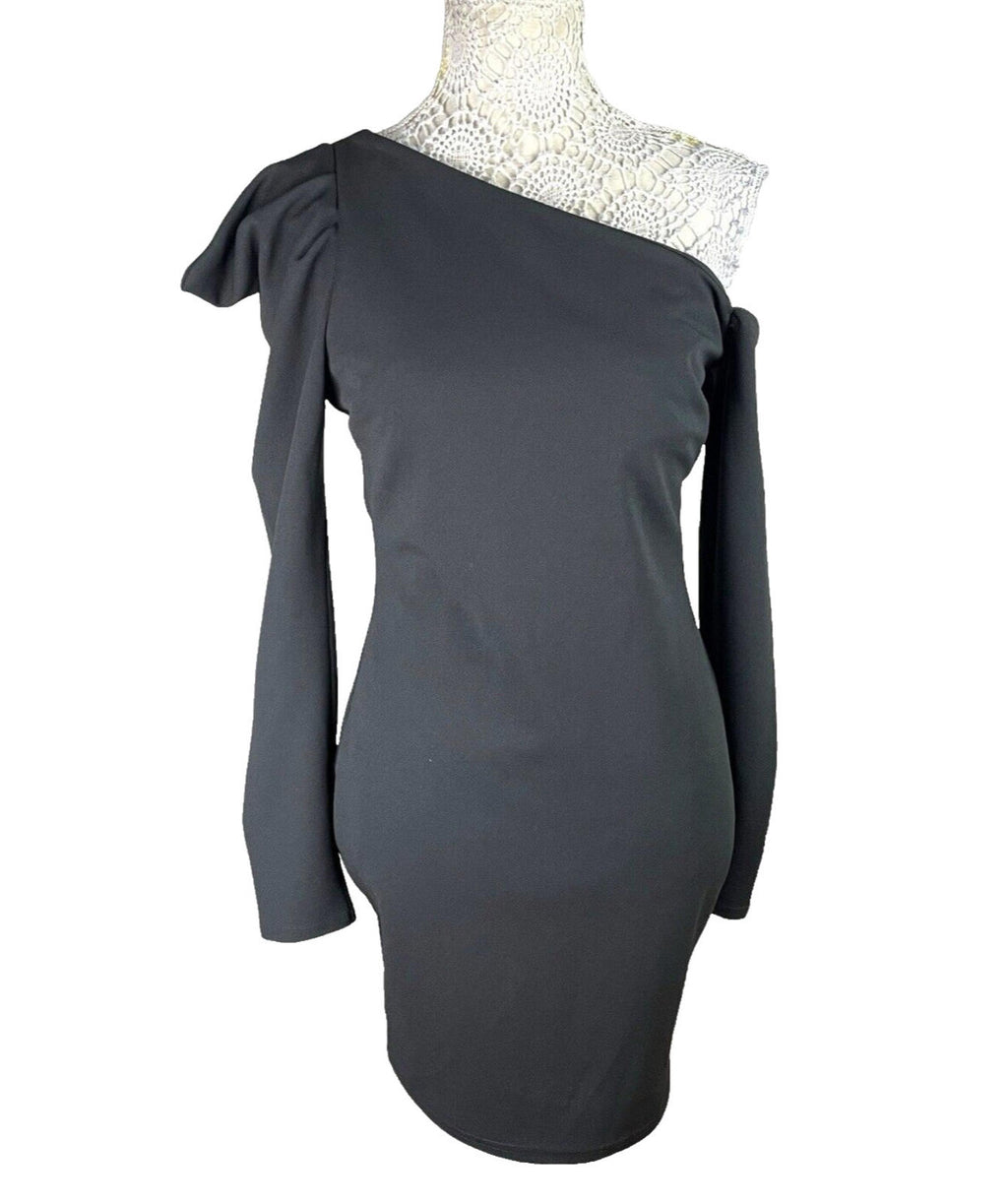 River Island Black River Island Black Mini Dress One Shoulder Puff Sleeve Women's UK Size 12