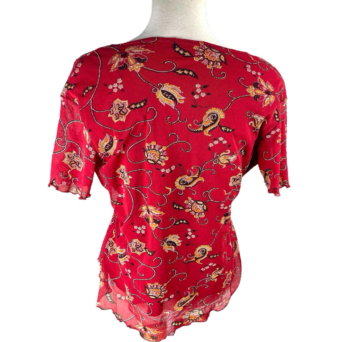 Bonmarche Blouse Red Floral Chiffon Top Women's UK Size M (10-12)