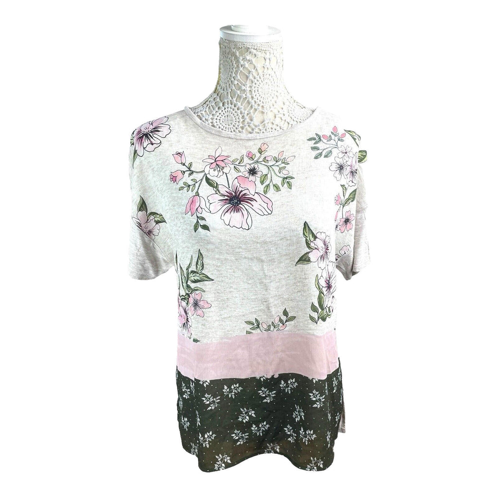stradivarius Multi Stradivarius Floral Top Women's UK Size M Short Sleeve Crew Neck Colour Block