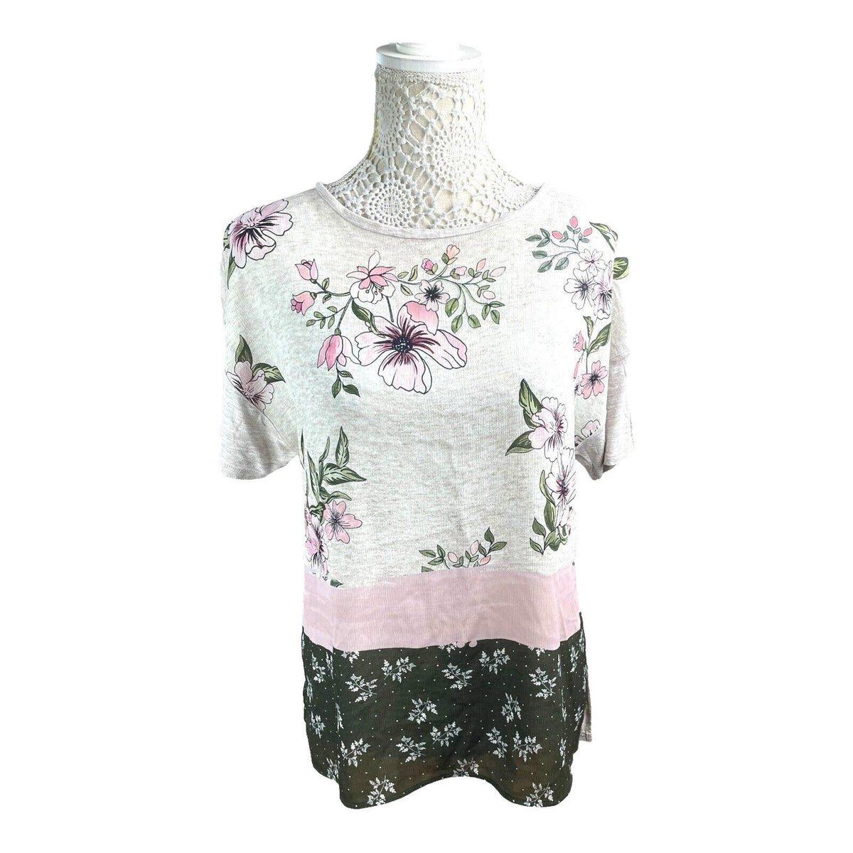 stradivarius Multi Stradivarius Floral Top Women's UK Size M Short Sleeve Crew Neck Colour Block