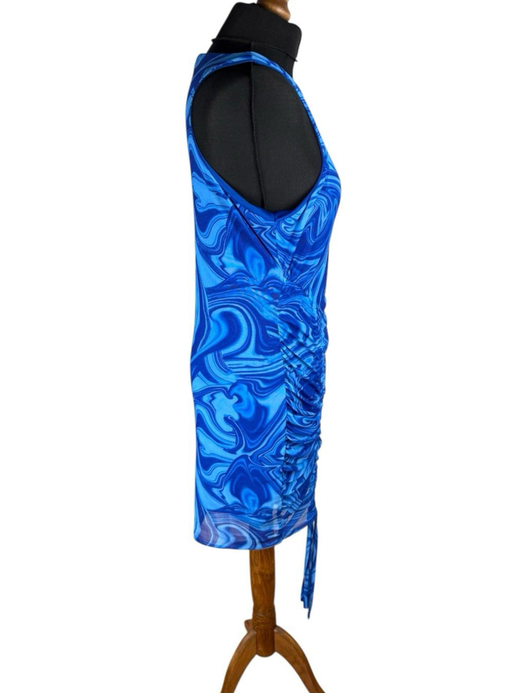 I Saw It First Blue Swirl Print Mini Dress Ruffle Side Women’s UK Size 14