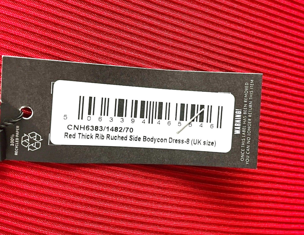 Pretty Little Thing Rib Body Con Dress Red Midi Women’s UK Size 8
