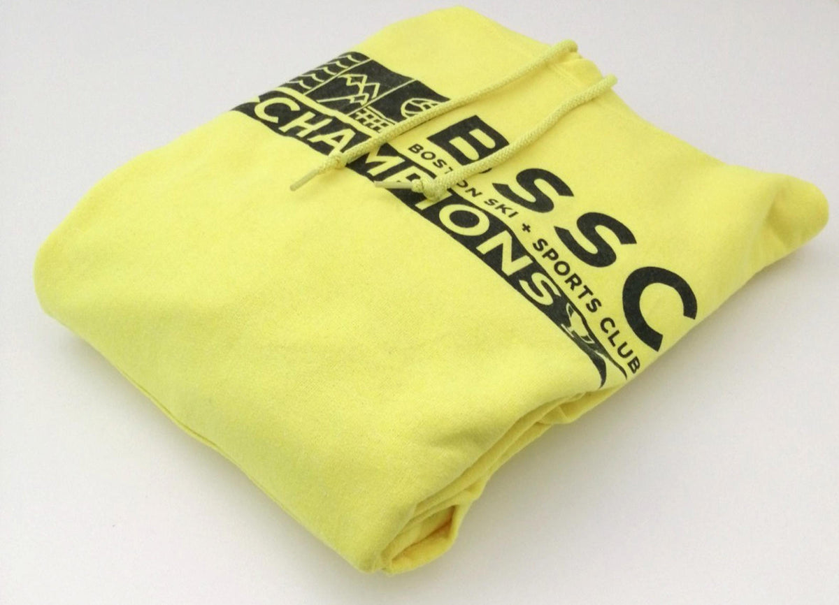 JERZEES Yellow Boston BSSC Champions Hoodie Men's Size M Yellow Jersey Hooded Pockets Sports