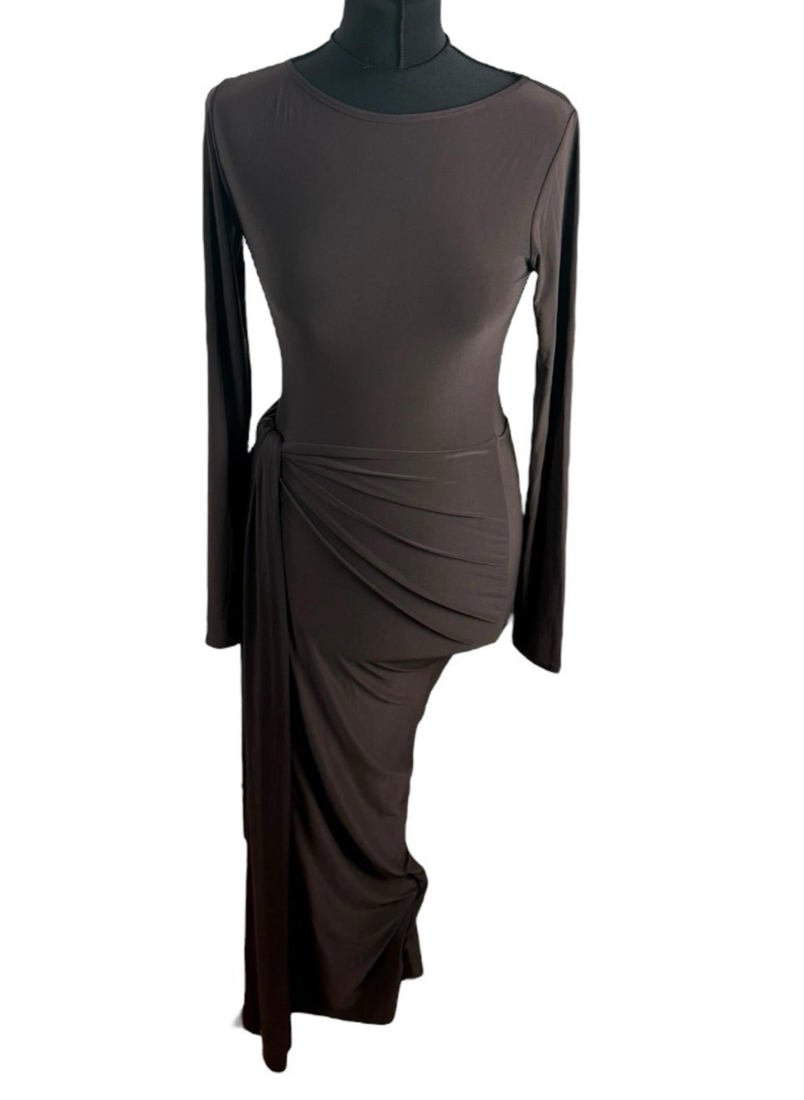Brown Bodycon Wrap Dress Maxi Stretch Slimfit Slimming Womens UK Size A