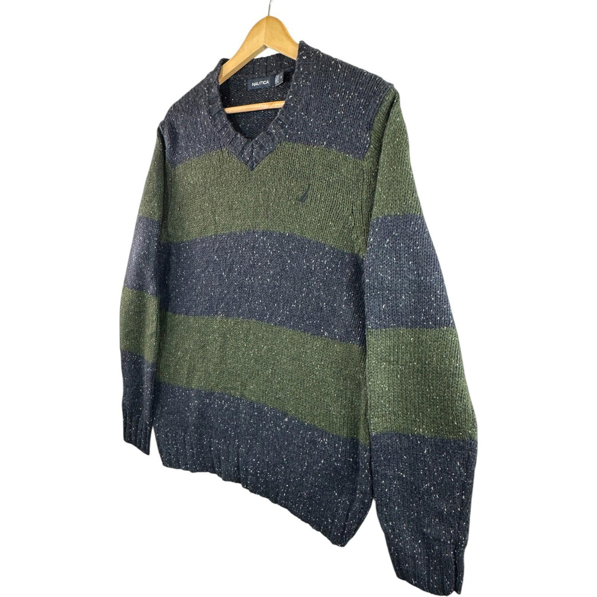 Nautica Chunky Knit Jumper Men's UK Size M Navy Blue Long Sleeve Easy Care V-Neck